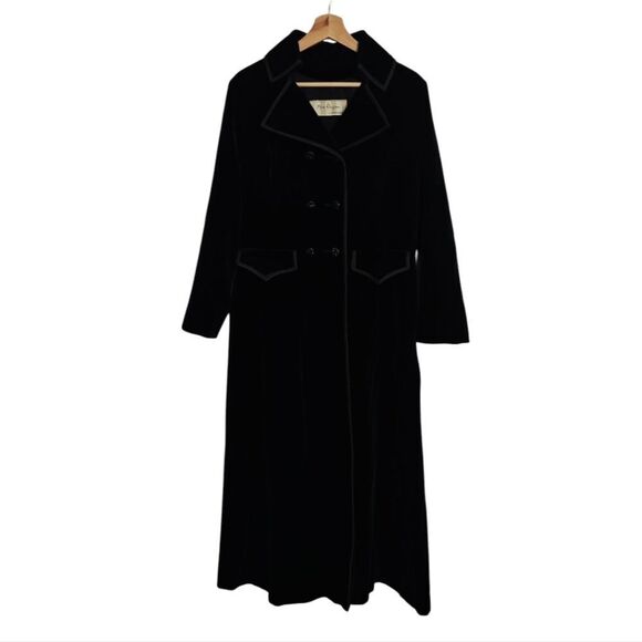 Vintage Gothic Style Velvet Velour Women's Black Trench Coat Size S - Picture 4 of 15